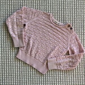 Misha & Puff Dusty Pink Pointelle Crewneck Sweater with Shoulder Buttons